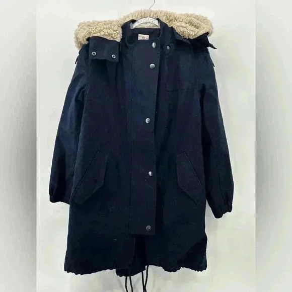 NWT $598 AG Jeans Adriano Goldschmied Dani Parka Coat Faux Shearling Navy - Picture 1 of 15
